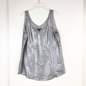 Eileen Fisher Silver Sequin Tank Top 100% Silk